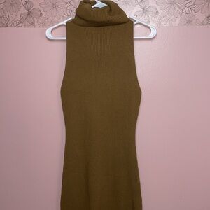 Revolve Enza Costa Ribbed Sleeveless Turtleneck Dress M in Olive